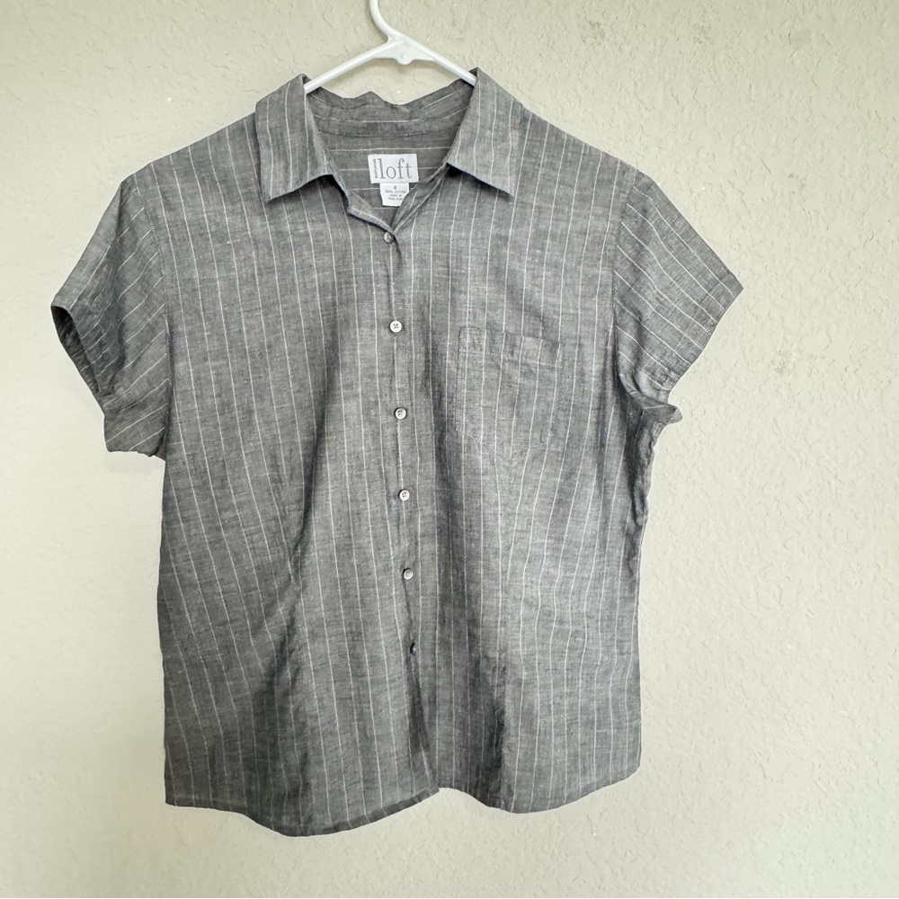 Loft Striped Gray Casual Cotton Short Sleeve shirt Sz 8